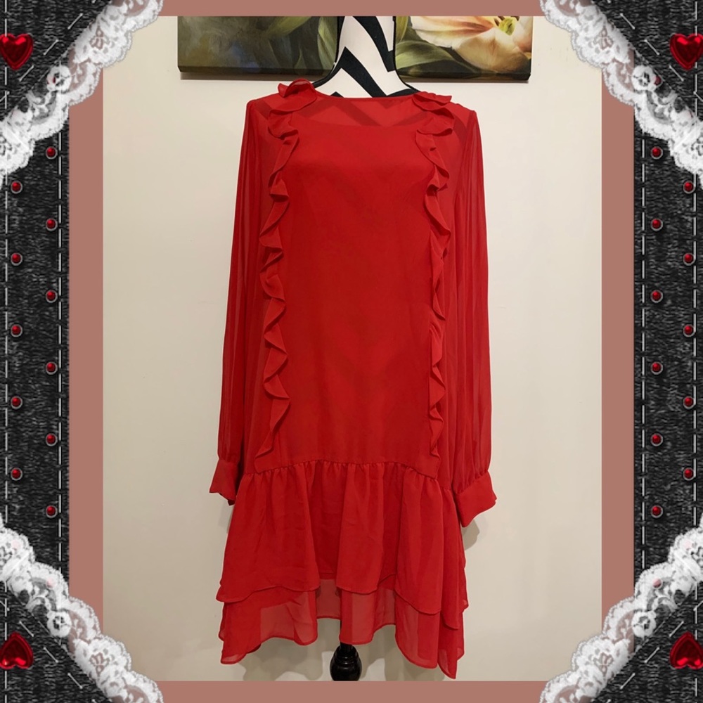 BCBGeneration Chiffon Ruffles Red Dress